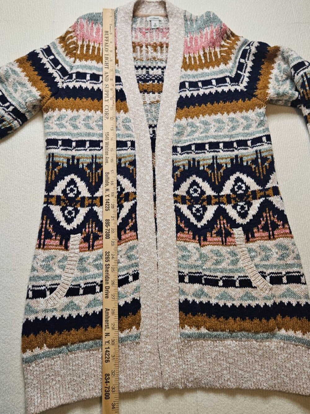 LL Bean Fair Isle open front cardigan - size Medium - Picture 8 of 10